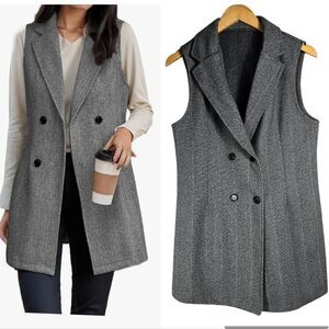 SHEIN Women's Double-Breasted Gray Herringbone Vest Size L